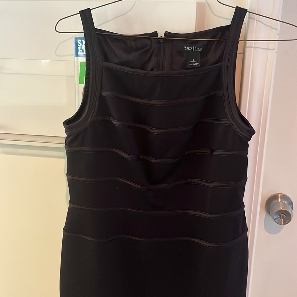 WHBM Sheath Dress Sleeveless Black Stripes Spaghetti Strap Knee Length Sz 8 - Picture 4 of 4